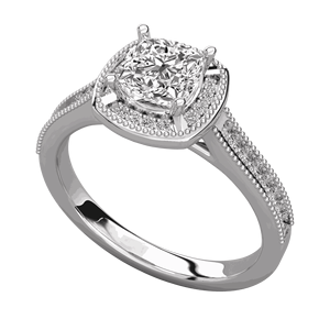 Bague de fiançailles avec halo de diamants taille coussin et diamants ronds - Product Image 6