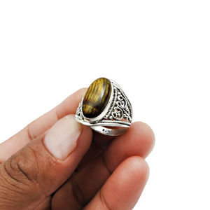 แหวนรูปวงรีอัญมณีรูปตาเสือธรรมชาติทำด้วยมือ925เงินสเตอร์ลิงเครื่องประดับโบฮีเมียนสินค้าจำนวนมาก - Product Image 4