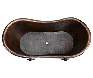 Bañera de doble zapatilla de cobre martillado rústico con anillos Bañera de remojo de cobre antiguo independiente con base de pedestal - Product Image 3