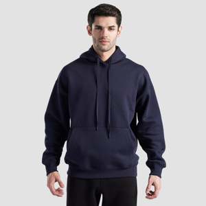 Sudadera con Capucha Baseline Azul Marino 100% Algodón French Terry Oversize con Bordado 3D y Estampado Serigrafiado de Patrón Sólido - Product Image 2