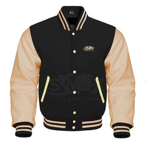 Chaqueta de invierno cálida de manga de cuero para hombre con logotipo personalizado, chaqueta de invierno con manga de cuero y letras - Product Image 1