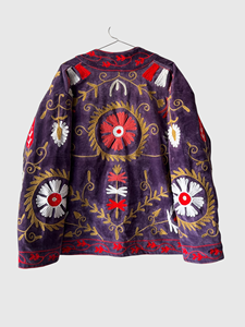 Veste en velours brodée florale à manches longues, taille plus, col mandarin, vêtements d'automne pour femmes - Product Image 3
