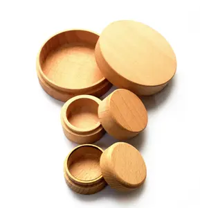 Factory High Quality Promotional Gift Craft Small Solid Jewelry Boxes Beech Wood Round Ring Box Case