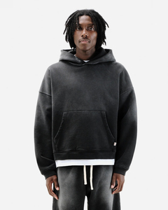 เสื้อฮู้ดผ้าฝ้าย100% เป็นมิตรกับสิ่งแวดล้อมสำหรับผู้ชายเสื้อสตรีทแวร์สีทึบสไตล์วินเทจออกแบบโลโก้ได้ตามต้องการสำหรับฤดูหนาว - Product Image 2