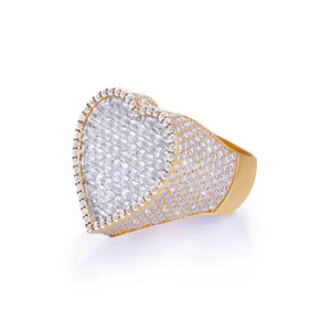 Iced Heart-Shaped Titanium <b>Moissanite</b> Hiphop Unisex Wedding Band Statement <b>Ring</b> - Product Image 1