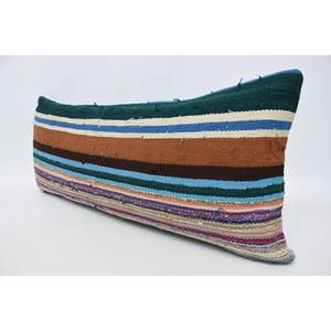 Almohada de lana Bohemia a rayas de color verde azulado de 16x36 cojín tejido con estampado Floral y Vintage de lujo para asiento de sala de estar tamaño 18x18 - Product Image 4