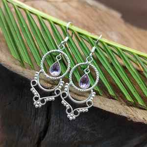 Boucles d'oreilles en argent 925 améthyste à facettes intenses Mariage et tenue de fête Bijoux en améthyste à facettes en argent 925 élégant Cadeau parfait - Product Image 3