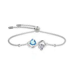 Fine Charm <b>Bracelet</b> Jeulia Custom Engraved <b>Infinity</b> <b>Bracelet</b> with Two Heart Birthstones - Product Image 1