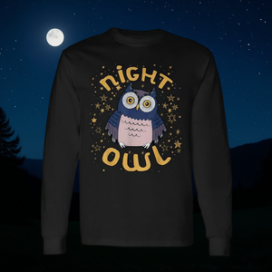 Camiseta de Manga Larga con Diseño de Búho Nocturno Observando el Cielo Estrellado por la Noche para Artículos Promocionales - Product Image 3
