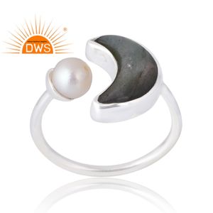 Latest Selling 925 Sterling Silver Natural Labradorite & <b>Pearl</b> Gemstone <b>Ring</b> Custom Jewelry For Women Gift For Her - Product Image 1