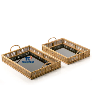 Bandeja de servicio de ratán de alta calidad con asa para bandeja decorativa mesa de comedor decoración del hogar Ramadán - Product Image 2