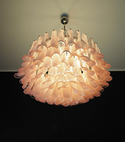 Luxe Moderne Grand Lustre Murano Rose Verre Rose Forme Joli Lustre pour Chambre Cage D'escalier Entrée