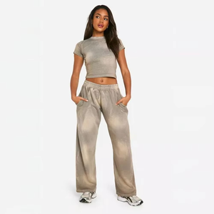 Vintage Style Streetwear <b>Zip</b> <b>up</b> Acid Wash Tracksuit Heavyweight <b>Cropped</b> <b>Hoodie</b> Set Women Fitness Crop Top High Impact Gym Wear - Product Image 3