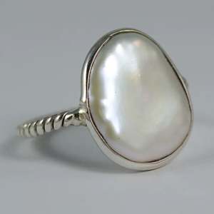 Handmade 925 Sterling <b>Silver</b> Coin Pearl <b>Ring</b> Freshwater <b>Statement</b> Promise Jewelry Gift for Her Anniversary - Product Image 2