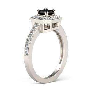 Bague de couple Jeulia en argent sterling plaqué rhodium avec zircon taille princesse halo - Product Image 3