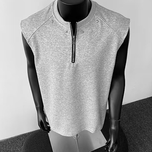 เสื้อยืดแขนกุดผู้ชาย 260 กรัม ขายส่ง OEM สกรีนโลโก้ตามสั่ง เสื้อกล้ามวาฟเฟิลสำหรับฤดูร้อน เสื้อกล้ามเรียบแบบมีซิปด้านหน้า - Product Image 6