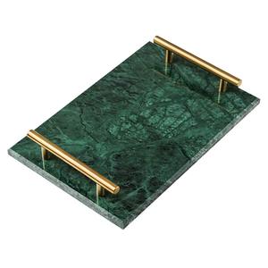 Bandeja decorativa de mármol blanco con mango chapado en oro, exportador al por mayor, fabricante de bandejas de mármol para servir - Product Image 3