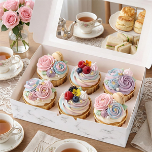 Caja para <span class=keywords><strong>Donuts</strong></span> <span class=keywords><strong>de</strong></span> Papel Blanco con Tapa Transparente, Contenedor Desechable para Llevar Productos Horneados, Pasteles, Exhibición <span class=keywords><strong>de</strong></span> Panadería, Ecológico - Product Image 3