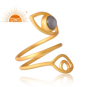 แหวนอัญมณีลาบราดอไรต์ธรรมชาติชุบทอง18K ดีไซน์ทำด้วยมือแหวนเงินแท้ - Product Image 4