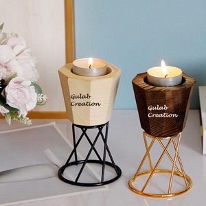 ที่ใส่เทียนไม้ธรรมชาติทำมือรักษ์โลก พร้อมฐานโลหะทันสมัย ตกแต่งบ้าน ZAMZAM IMPEX มีจำหน่ายรูปทรงหกเหลี่ยม - Product Image 6