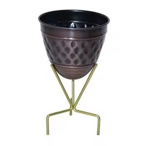 La mayoría de las ventas de macetas de metal martillado de doble capa en forma de manzana en negro y dorado Elegante decoración de jardín interior y exterior - Product Image 3