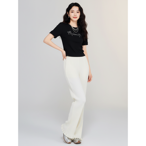 Pantalones de Punto Acanalado de Moda para Invierno, Pierna Ancha, Dobladillo Ondulado, Elásticos, Transpirables, Resistentes al Viento, Cintura Elástica, Ropa Casual para Mujer, OEM - Product Image 1