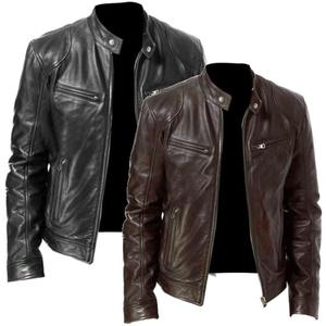 Chaquetas de Moda Otoñal para Hombre, Cuello Alto, Ajustadas, Tallas Grandes, con Cremallera, Chaqueta de Cuero PU, Chaqueta de Motociclista de Cuero para Hombre - Product Image 5