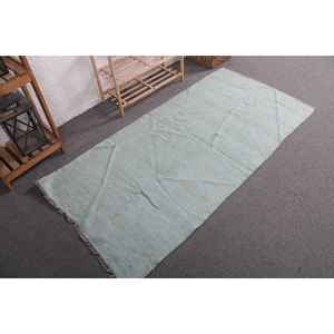 Alfombra Turca Vintage, Alfombra Decorativa de 2.8x5.7 pies (85x175 cm), Alfombra de Lana Azul Sólida - Product Image 2