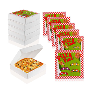 Mini cajas de pizza Tortugas Pizza pequeña Pizza cuadrada pequeña Pizza cartón con pegatinas para favores de fiesta 3,54x3,54x0,78 pulgadas - Product Image 1