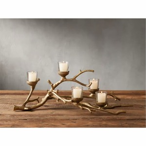 Bougeoir en laiton de luxe en forme de branche d'olivier, bougeoir en métal doré à 4 bras pour mariage et décoration intérieure, support de bougie en métal pour décoration - Product Image 2