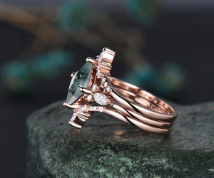 วงแหวนเจ้าสาวอาเกตธรรมชาติออกแบบเป็นเอกลักษณ์แหวนเงินสเตอลิง925ของขวัญวันคริสต์มาสของขวัญวันครบรอบแต่งงานของผู้หญิง - Product Image 4