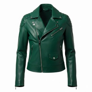 Blouson de moto en cuir vert pour femme, vente en gros personnalisée, quantité en vrac, style motard authentique, manteau pour femme, prix d'usine, approvisionnement OEM - Product Image 2