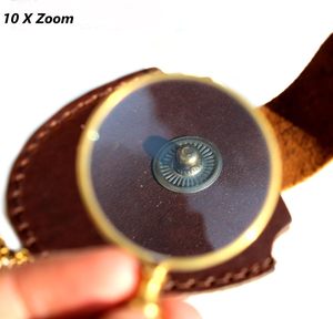 Monocle de poche vintage antique poli, diamètre 40 mm, lentille en verre à fort grossissement, chaîne en laiton, collier pendentif - Product Image 6