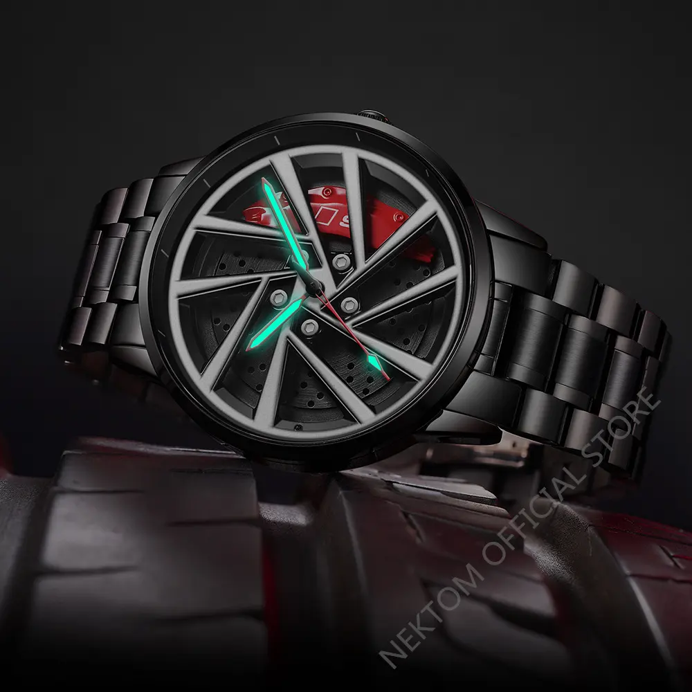 Reloj de llanta oficial 3D Original, pulsera de cuarzo resistente al agua con rueda de coche giratoria, 360 °, venta al por mayor
