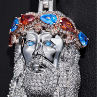 Pendentif Jésus personnalisé en argent 925 avec moissanite, diamants de couleurs fantaisie, plaqué or, style hip-hop, bijoux de prière, pour soirée, IGI