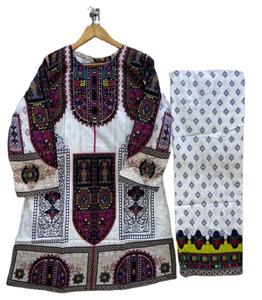 กางเกงเคอร์ติ2ชิ้นผ้าฝ้ายสำหรับผู้หญิงคอลเลคชั่นใหม่ลูกไม้เคอร์ติสแบบลำลองดีไซน์ใหม่ล่าสุดสำหรับมุสลิม - Product Image 1