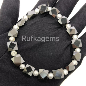 Cuentas de moissanita con forma de fantasía negra, cuentas de diamantes redondas blancas de 5,50 MM, hechas a mano para joyería de moda, otra pulsera - Product Image 3