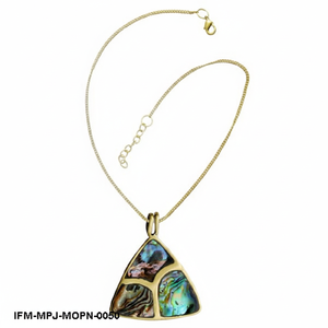 Collier pendentif en coquille d'ormeau naturelle, ton or, triangle géométrique, incrustation de nacre, bijoux bohèmes irisés pour femmes - Product Image 1