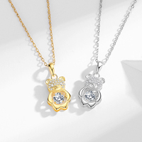 D320 Romantique 925 Sterling Silver Bear Collier Élégant Géométrique Cristal avec Coeur Forme Bijoux Accessoires pour Femmes