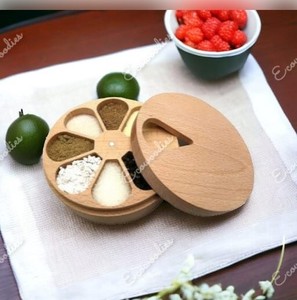 Boîte à épices ronde en bois fabriquée à la main Masala Dabba double ton avec compartiments pour la décoration de la maison et de la cuisine Boîte en bois - Product Image 2