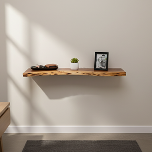 Estante Flotante de Madera de Acacia Maciza con Borde Natural, Ecológico, Duradero, Acabado Natural, Estilo Rústico Moderno para Sala de Estar - Product Image 3