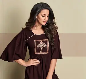 Heavy Rayon Short Top Western Wear Crop Office Kurta Casual Dress Women Party Embroidered Regular Sleeves Tunic