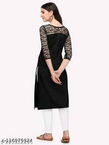 Diseñador indio superventas de calidad superior Crape Kurti último exclusivo más moderno Color negro ropa regular de moda - Product Image 2