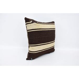 Brown Wool Kilim Patchwork <b>Pillow</b> 16x16 Inch Luxury Rustic Design Vintage Fluffy Printed Floral Patterns Woven Silk for Bedding - Product Image 3