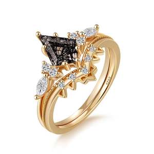 Jeulia Classic Wedding <b>Ring</b> <b>Set</b> with Kite Cut Black Rutilated Quartz - Product Image 2