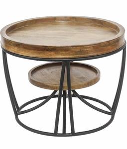 Mesa lateral de café para sala de estar, con tapa de madera redonda y acabado negro, se puede personalizar. - Product Image 5