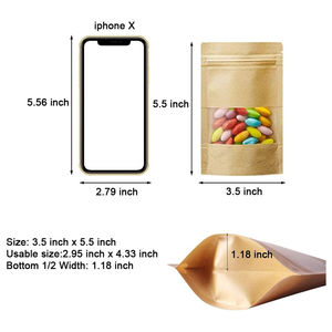 Granos de café, frutas secas, té, comida, soporte, bolsa de papel Kraft transparente de un lado con cremallera, bolsa de papel Kraft marrón de pie - Product Image 3