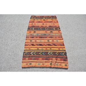 Vintage 3x5 pies naranja negro Kilim alfombra tejido plano lana yute látex respaldo Patchwork patrón para adolescentes rectángulo pasillo diseño - Product Image 1