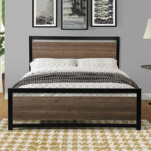Lit en métal robuste avec revêtement en bois d'ingénierie, support de cadre de lit 25x25cm, matelas rebondissant, tête de lit 30x60cm, couleur Trng - Product Image 1