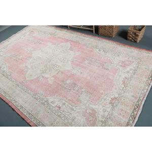 พรมวินเทจตุรกีขนาดใหญ่ 6.1x9.9 ฟุต สีชมพูเทา ลายแบบนามธรรม - Product Image 4